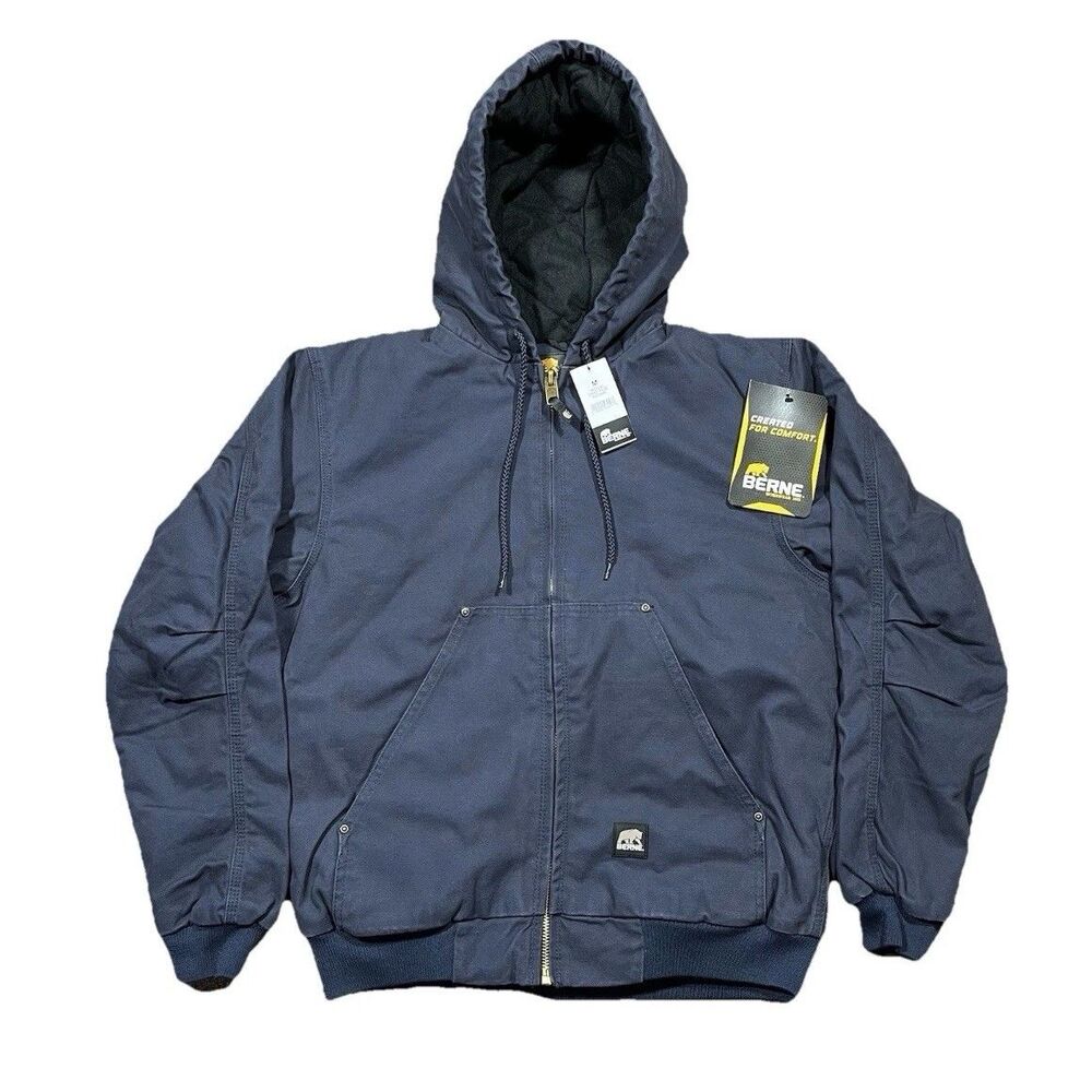 Berne Men’s M Insulated Duck Canvas Work Jacket Blue Hooded NWT